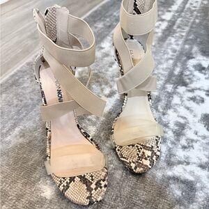 Fashion Nova Beige and Black Snakeskin Heels